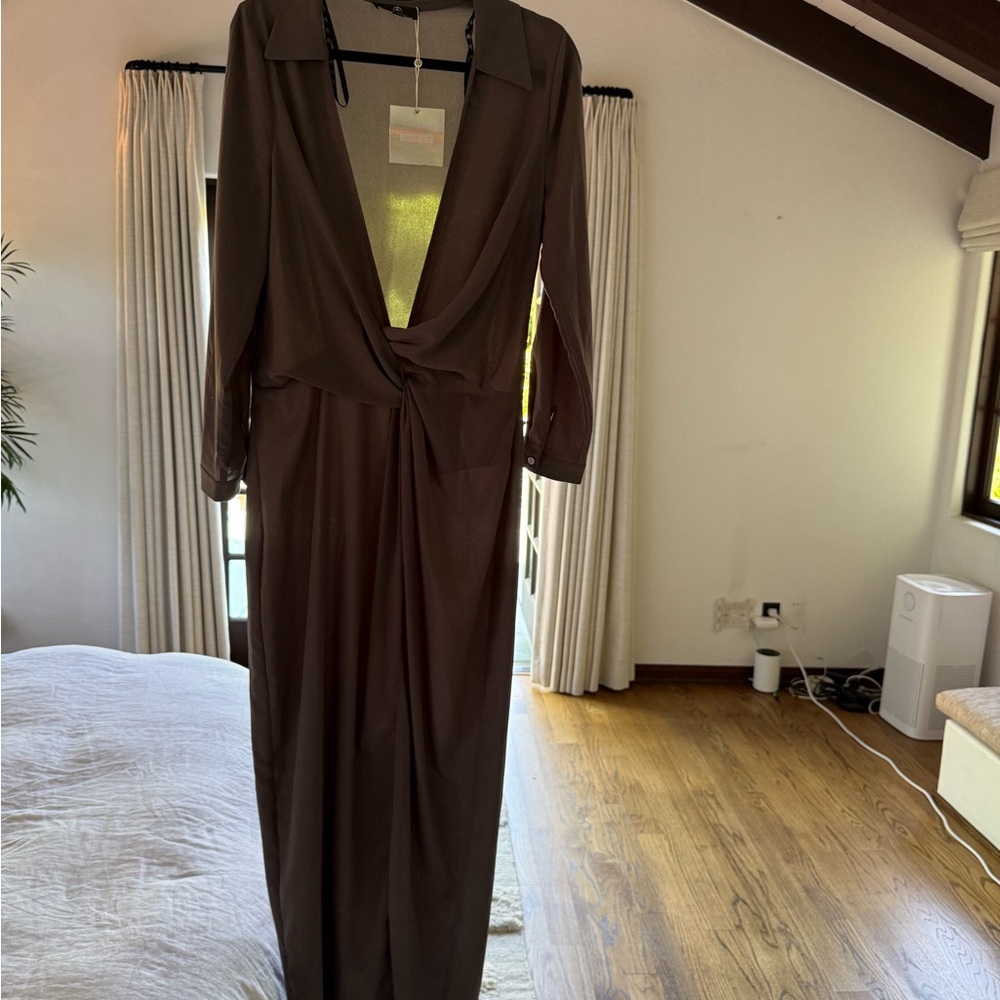 Missguided Deep Brown Long Sleeve Dress